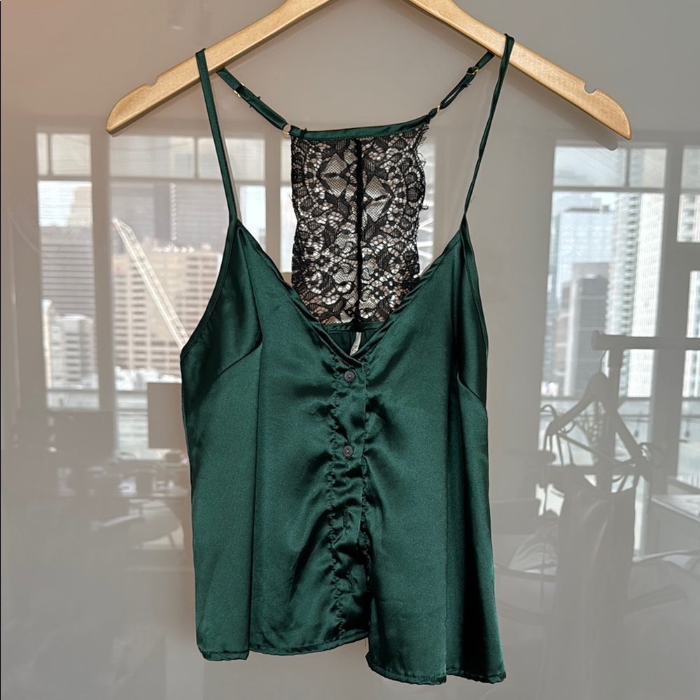 Elegant Green Lace-Back Women's Top